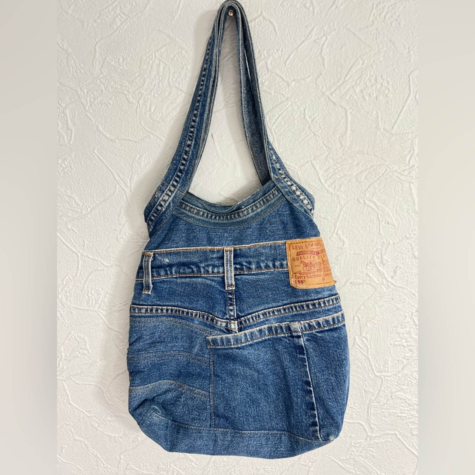 Vintage Levis 555 Jean Denim Tote Backpack Bag Purse Rare Designs